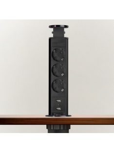   Rejtett elosztó 20430MBU - 3 DB 250 V-OS DUGALJ + 2 USB SZÁLCSISZOLT FEKETE 