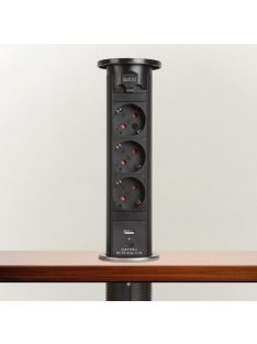   Motoros rejtett elosztó - 3 db 230 V-OS DUGALJ + 1 USB + 1 USB C MATT FEKETE