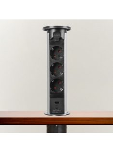   Motoros rejtett elosztó - 3 db 230 V-OS DUGALJ + 1 USB + 1 USB C EZÜST