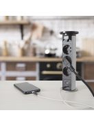 Motoros rejtett elosztó - 3 db 230 V-OS DUGALJ + 1 USB + 1 USB C EZÜST