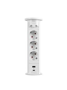   Motoros rejtett elosztó - 3 db 230 V-OS DUGALJ + 1 USB + 1 USB C FEHÉR
