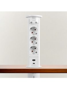   Motoros rejtett elosztó - 3 db 230 V-OS DUGALJ + 1 USB + 1 USB C FEHÉR