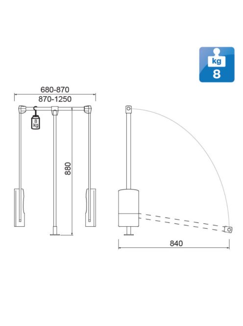 GARDRÓBLIFT 14105.002 680-870 mm KRÓM-FEKETE