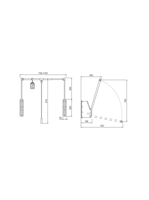 GARDRÓBLIFT 800/A FALRA SZERELHETŐ 750-1150 mm, 10kg ALUMÍNIUM