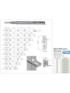   GOLYÓS FIÓKCSÚSZÓ 04228-X 45mm TELJESEN KIHÚZHATÓ 600mm TEHERB: 35kg CINK