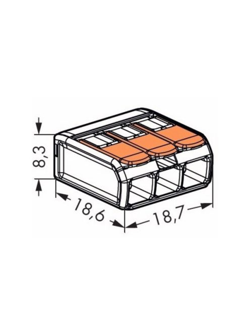 WAGO 221-413 vezeték összekötő sodrott 3-as, átlátszó 0,2-4mm2, 32A