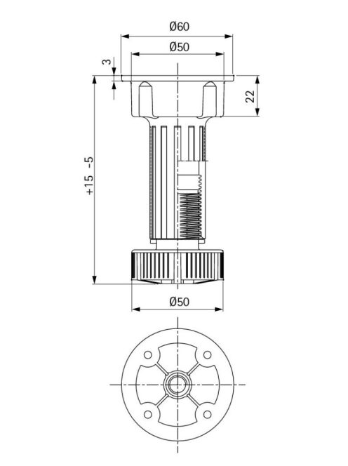 Állítható műanyag bútorláb 100 mm-es, fekete színű, állíthatóság 95-115 mm között