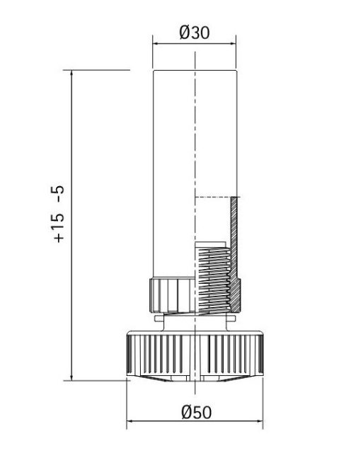 Állítható műanyag bútorláb 100 mm-es, szétszedhető, fekete színű, állíthatóság 95-115 mm között