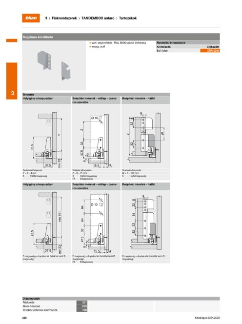 Blum tandembox antaro D - B 300 Blumotion selyemfehér frontkihúzásos 30 kg magasító korlátos fiókrendszer garnitúra