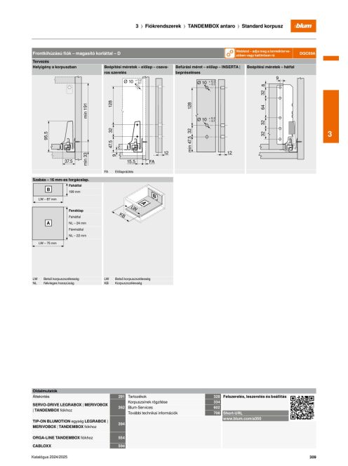 Blum tandembox antaro D - M 350 Blumotion szürke frontkihúzásos 30 kg magasító korlátos fiókrendszer garnitúra